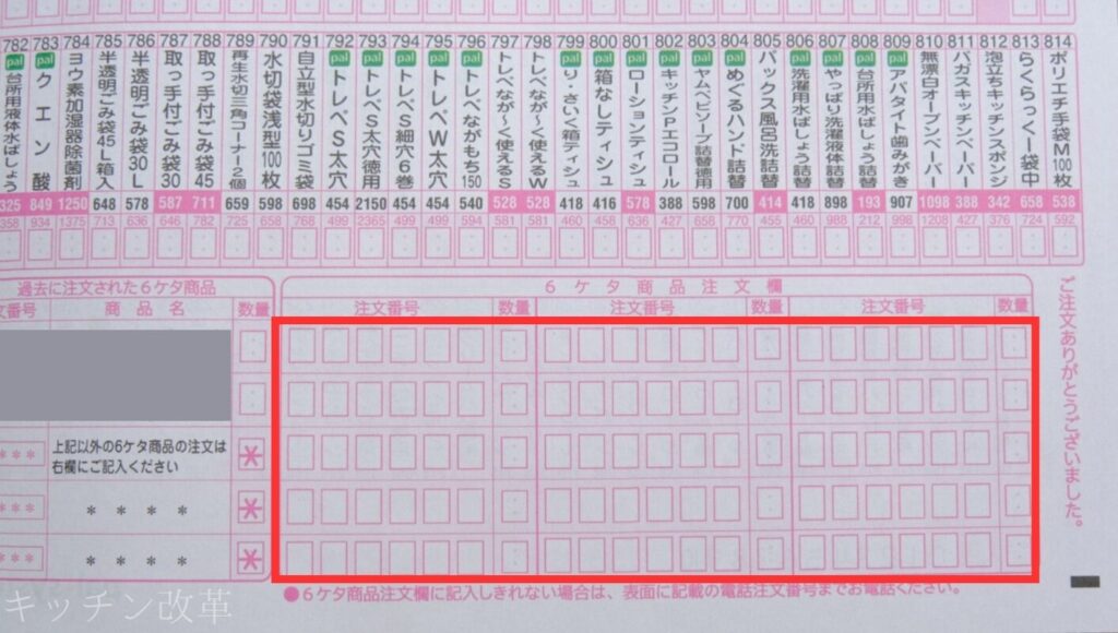 パルシステムの注文用紙